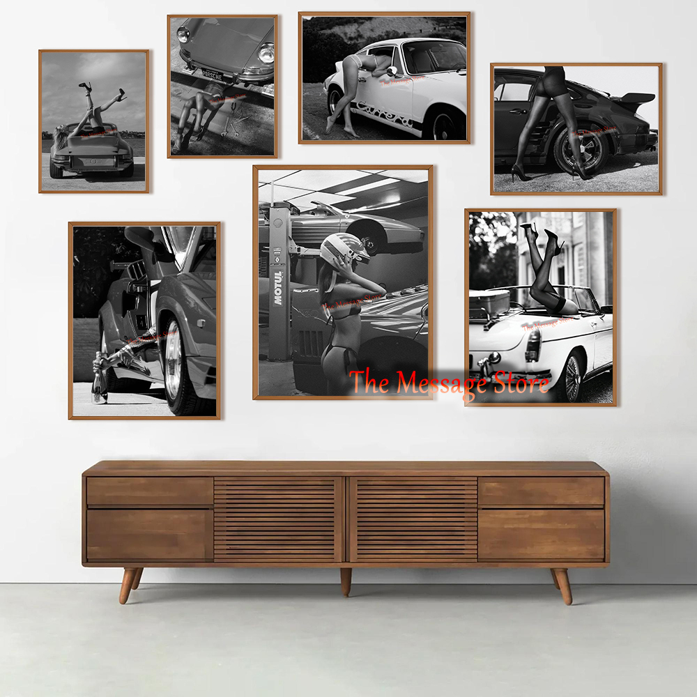 Luxury Lifestyle Girl - Pintura em Tela de Carro Esportivo